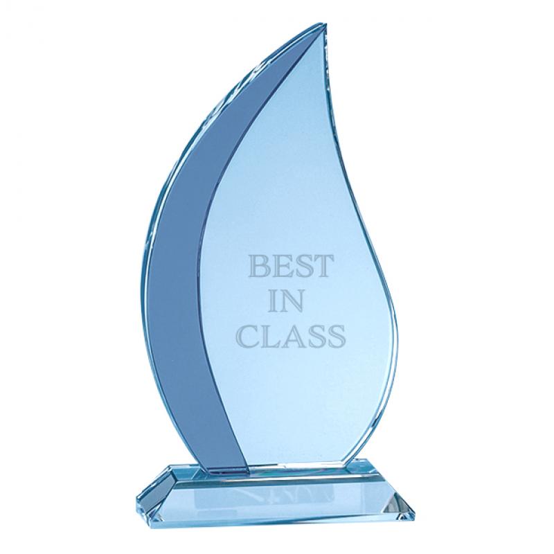 Image of 18cm Optical Crystal Clear & Cobalt Blue Flame Award